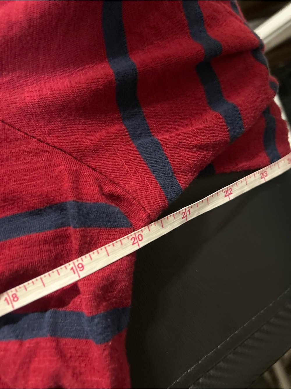 Orvis Striped V-Neck Long Sleeve Top - Red & Navy Size Medium Patches on Elbow - Picture 9 of 10